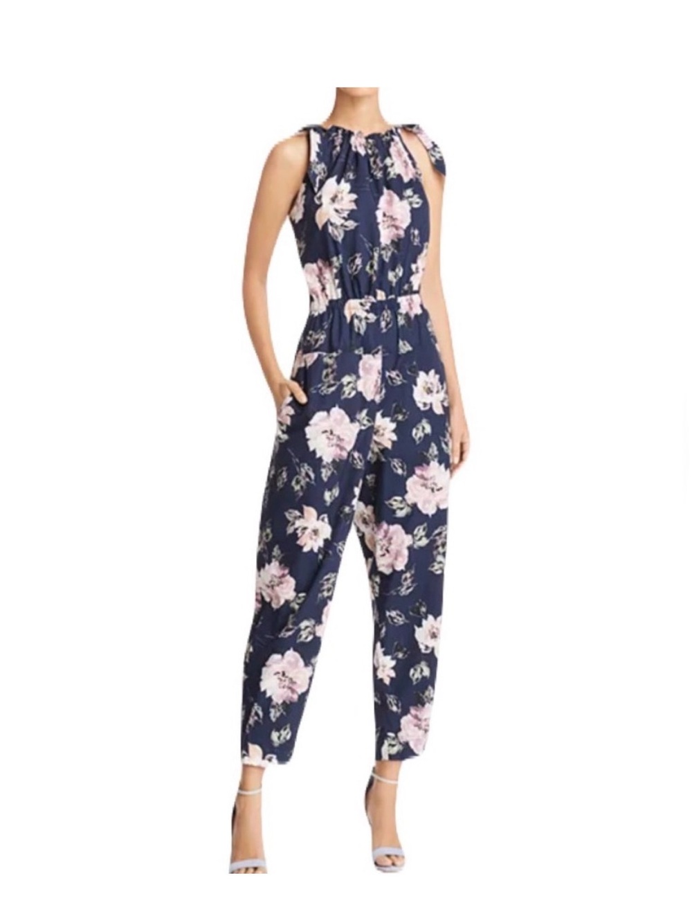 Rebecca Taylor Magnolia  Floral Navy Sleeveless Jumpsuit with Pockets in Size xs